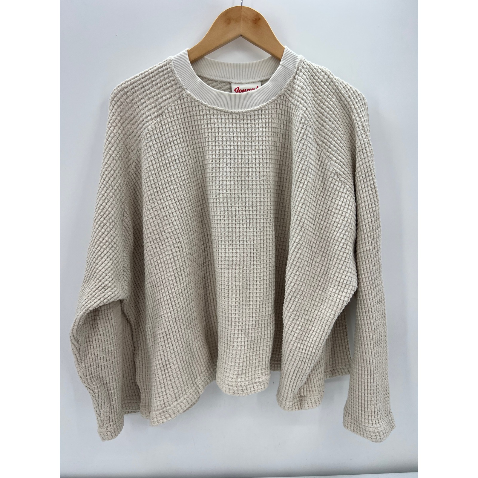 Iongaf Small Cream Waffle Knit Thermal Ball Sweater Blue Tiger Back Usa — image 2 of 8